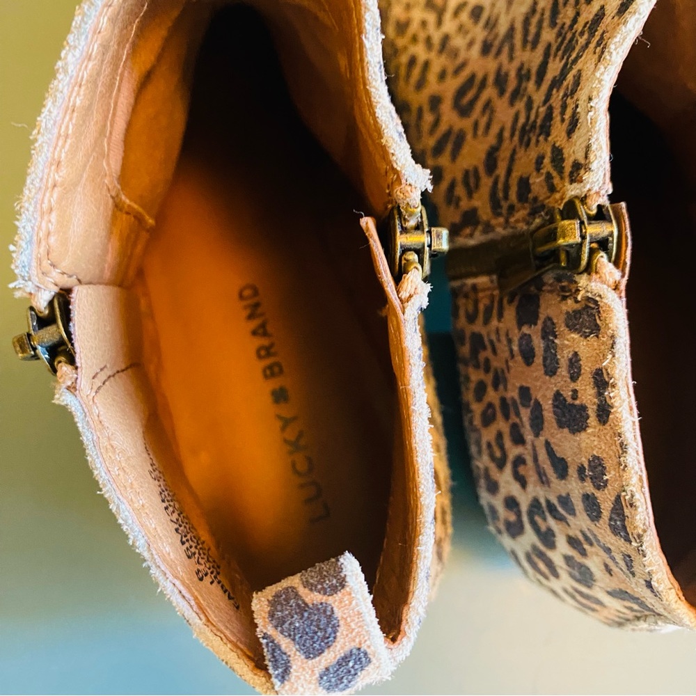 Lucky Brand Basel Suede Leather Leopard Print Zip Ankle Boots Booties - Picture 7 of 10